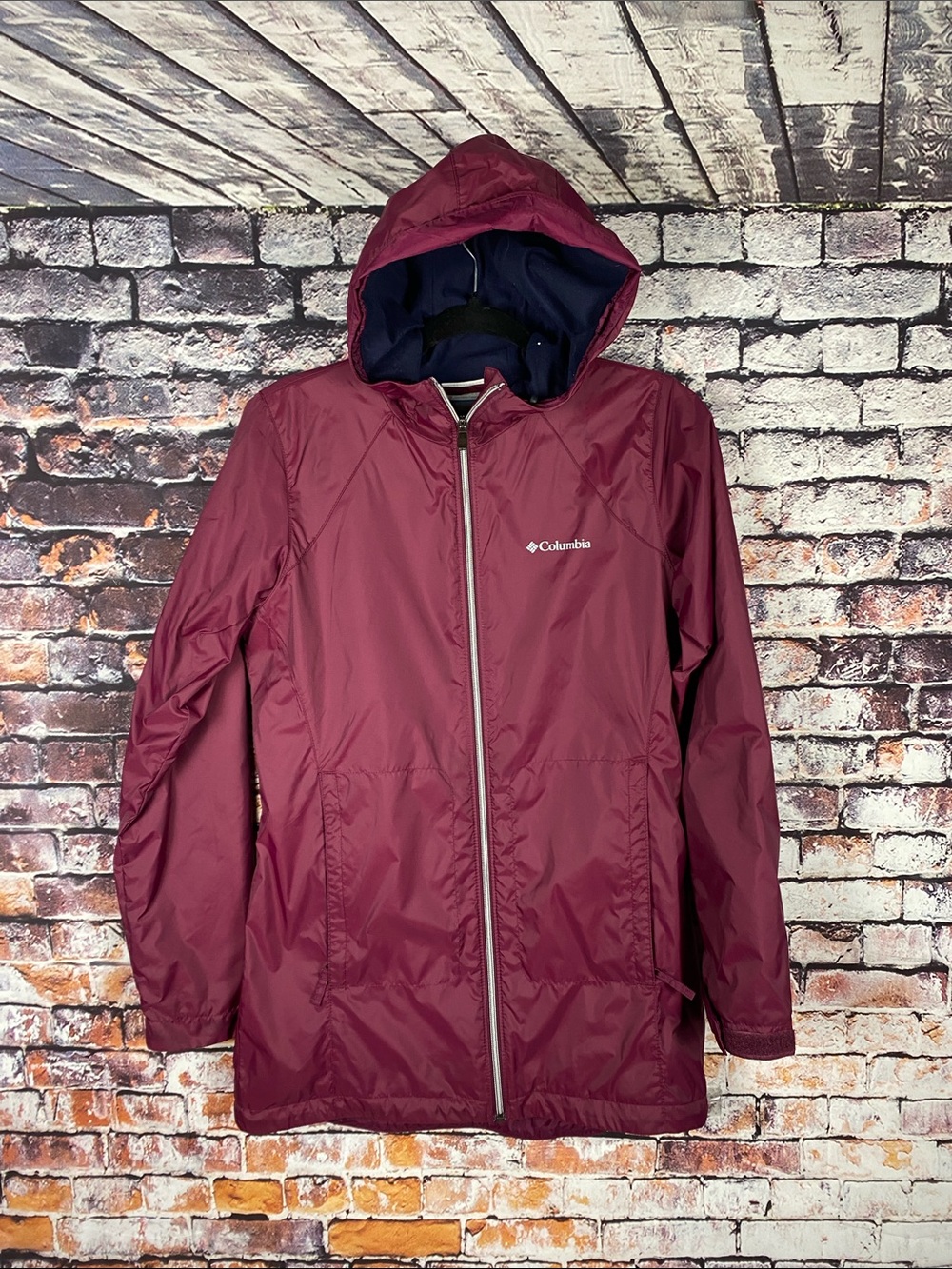 Columbia Hooded Zip Up Lined Raincoat with Hood Sz S